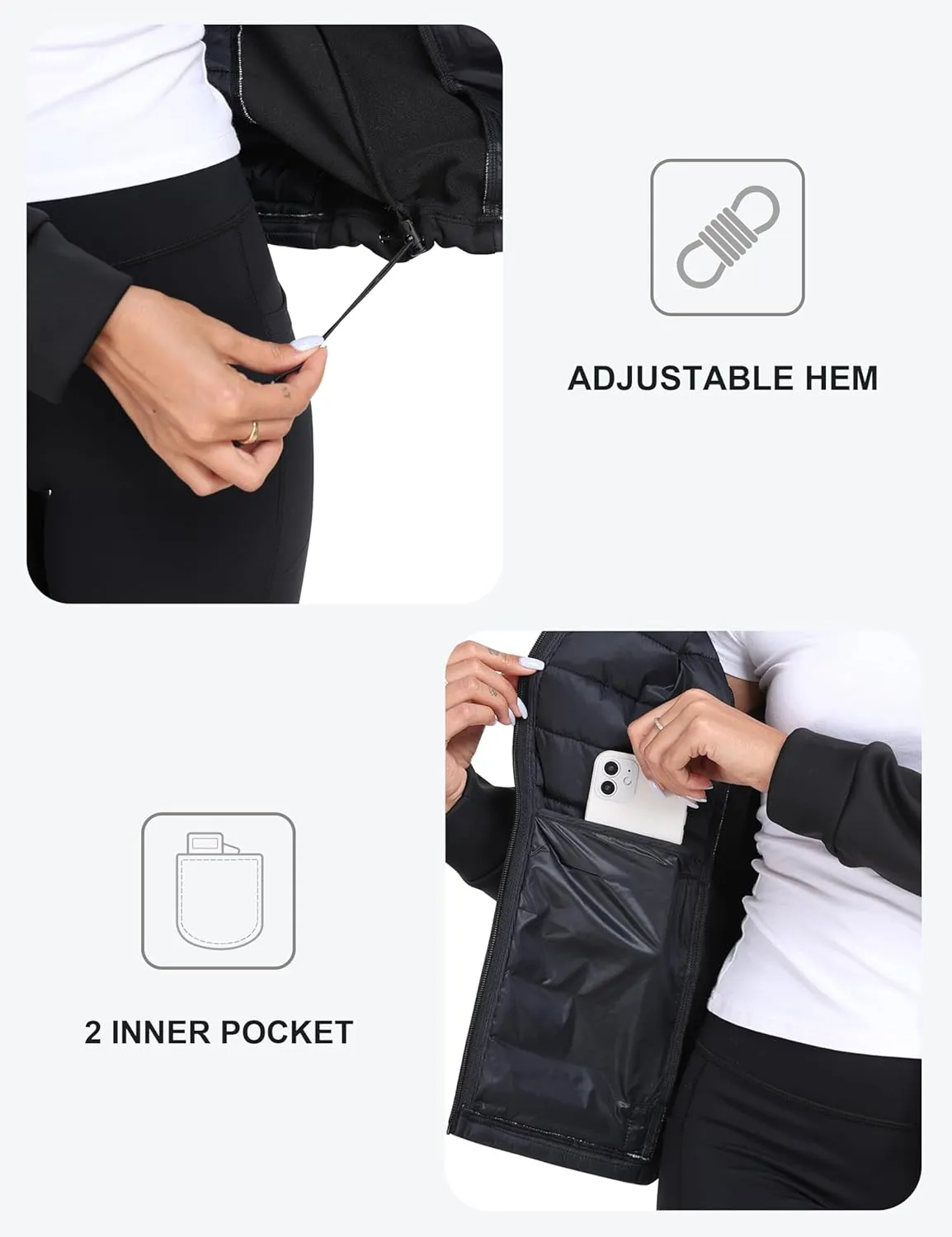 MoFiz Womens Fleece Lined Softshell Jacket Hooded Lightweight Insulated Puffer Hybrid Down Jacket Full Zip Running Coat