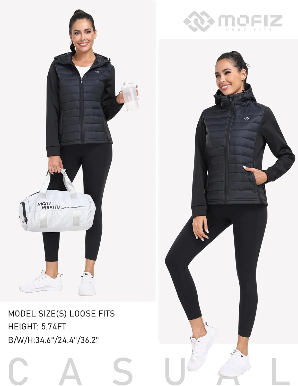 MoFiz Womens Fleece Lined Softshell Jacket Hooded Lightweight Insulated Puffer Hybrid Down Jacket Full Zip Running Coat