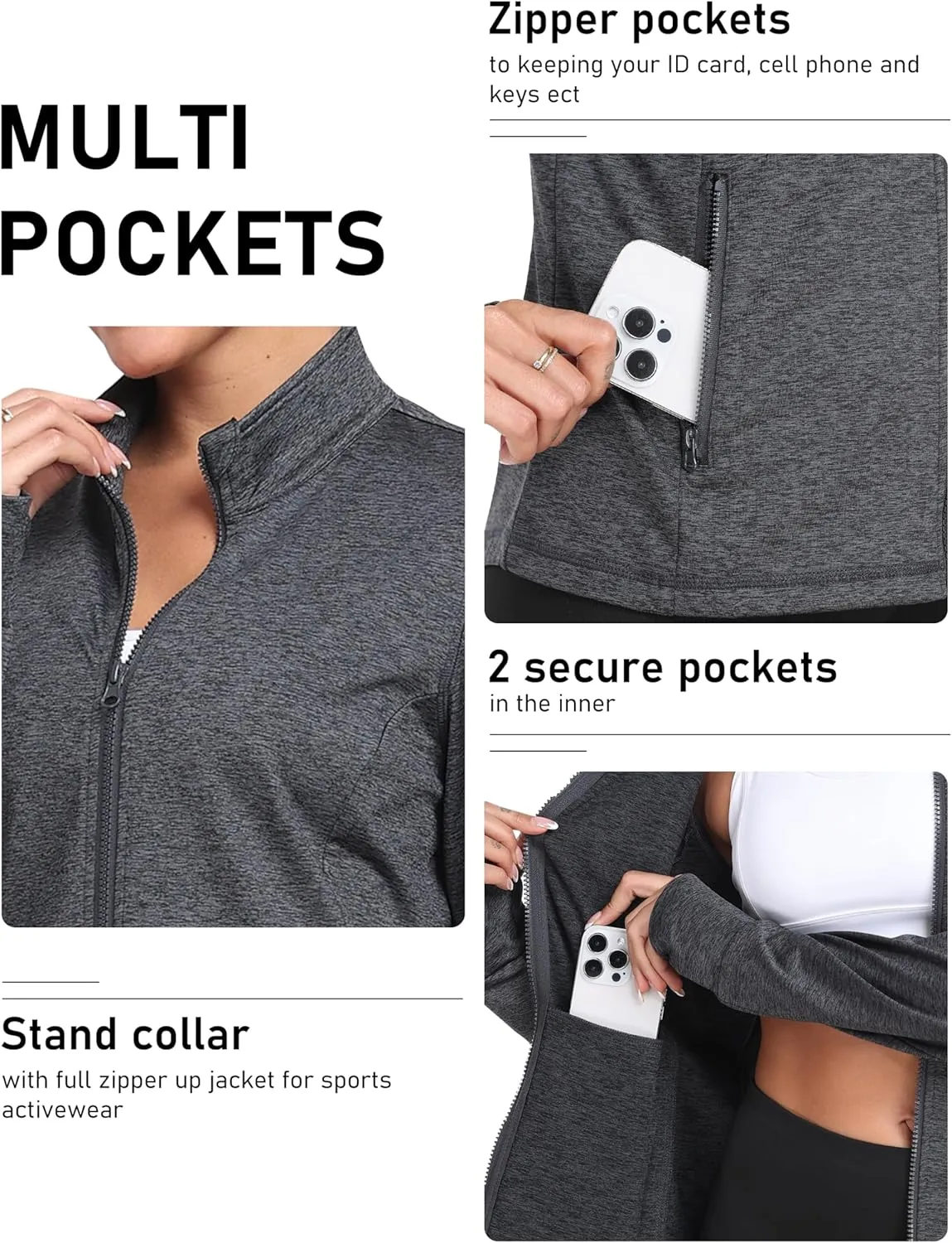 MoFiz Women's Full Zip Hiking Shirt Lightweight UPF 50  Sun Protection Running Jacket Long Sleeve Sports Outdoor Top Pockets