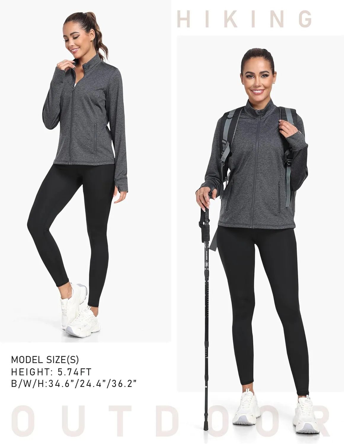 MoFiz Women's Full Zip Hiking Shirt Lightweight UPF 50  Sun Protection Running Jacket Long Sleeve Sports Outdoor Top Pockets