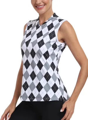 MoFiz Women's Sleeveless Golf Polo Tennis Shirts 1/4 Zip Quick Dry Lightweight Athletic Tank Tops for Running Workout