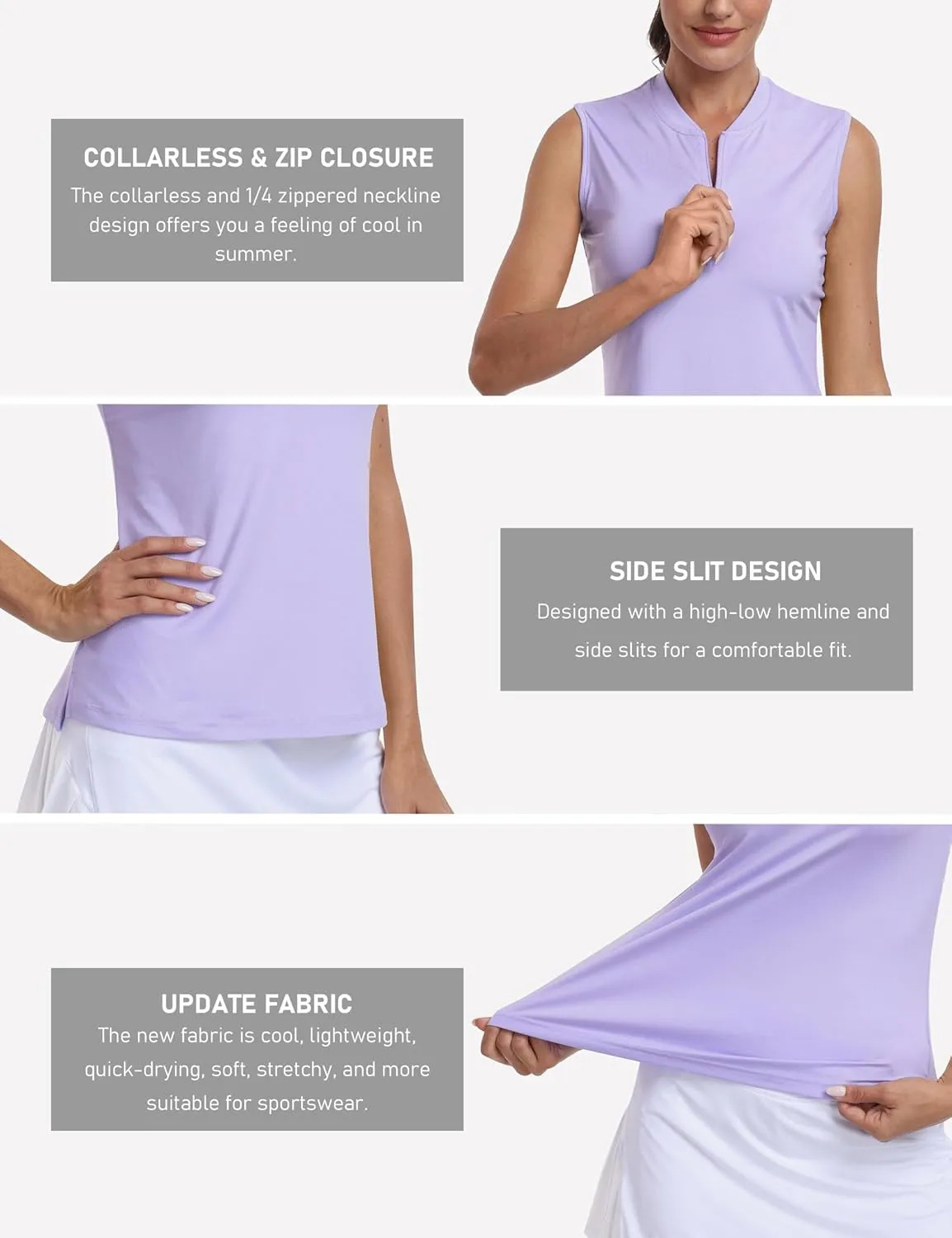MoFiz Women's Sleeveless Golf Polo Tennis Shirts 1/4 Zip Quick Dry Lightweight Athletic Tank Tops for Running Workout