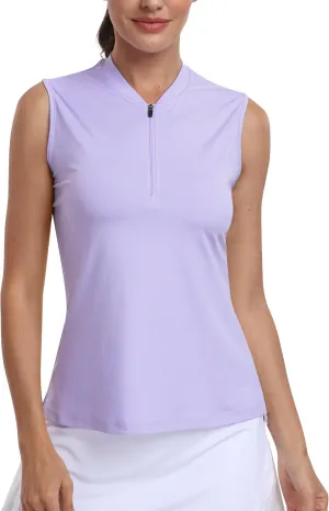 MoFiz Women's Sleeveless Golf Polo Tennis Shirts 1/4 Zip Quick Dry Lightweight Athletic Tank Tops for Running Workout
