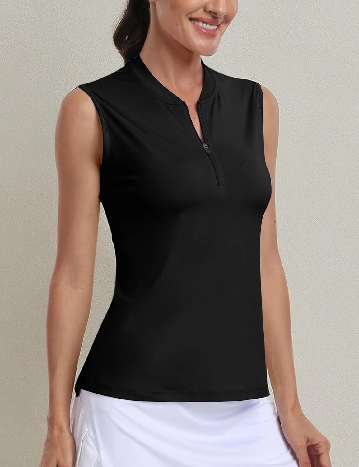 MoFiz Women's Sleeveless Golf Polo Tennis Shirts 1/4 Zip Quick Dry Lightweight Athletic Tank Tops for Running Workout