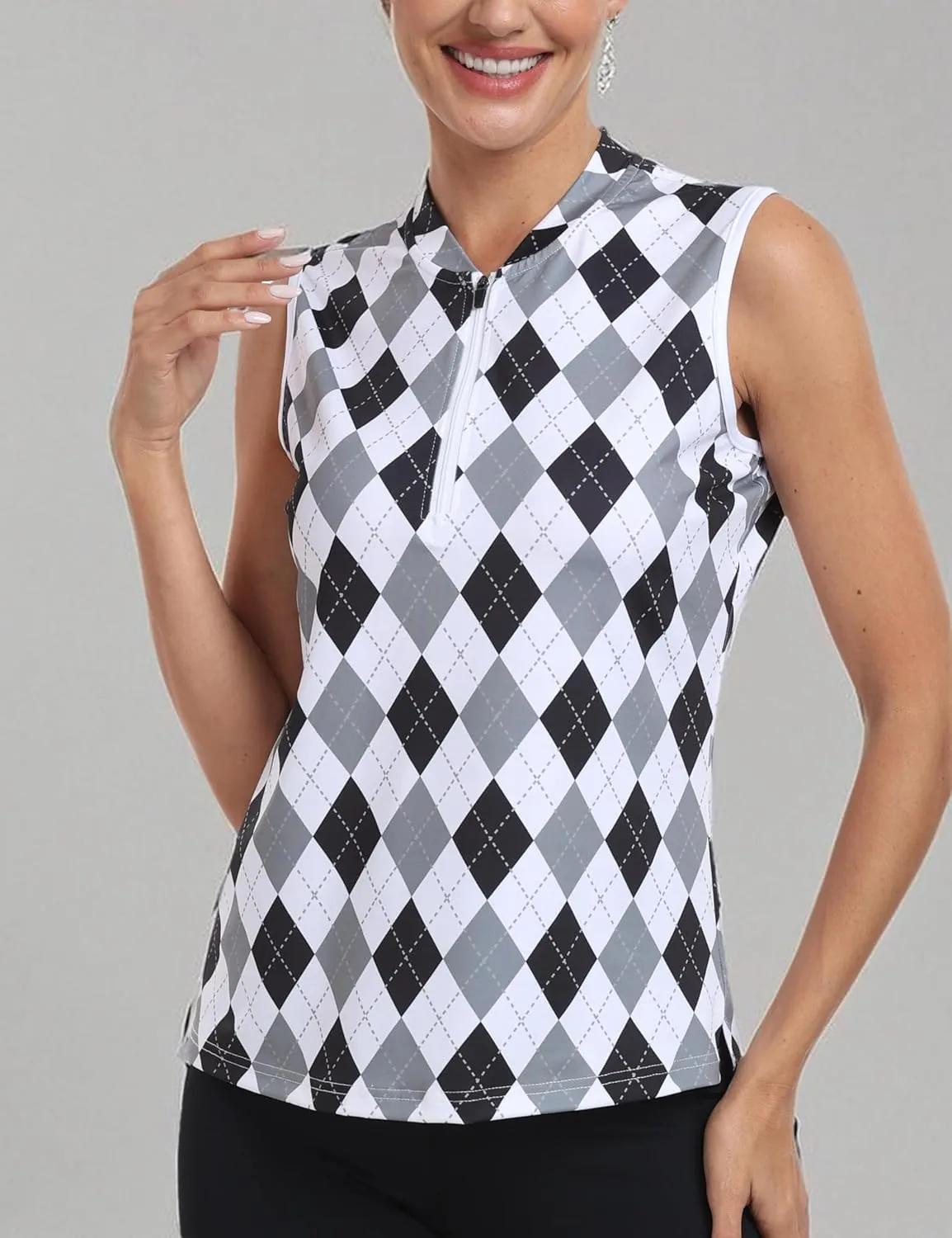 MoFiz Women's Sleeveless Golf Polo Tennis Shirts 1/4 Zip Quick Dry Lightweight Athletic Tank Tops for Running Workout