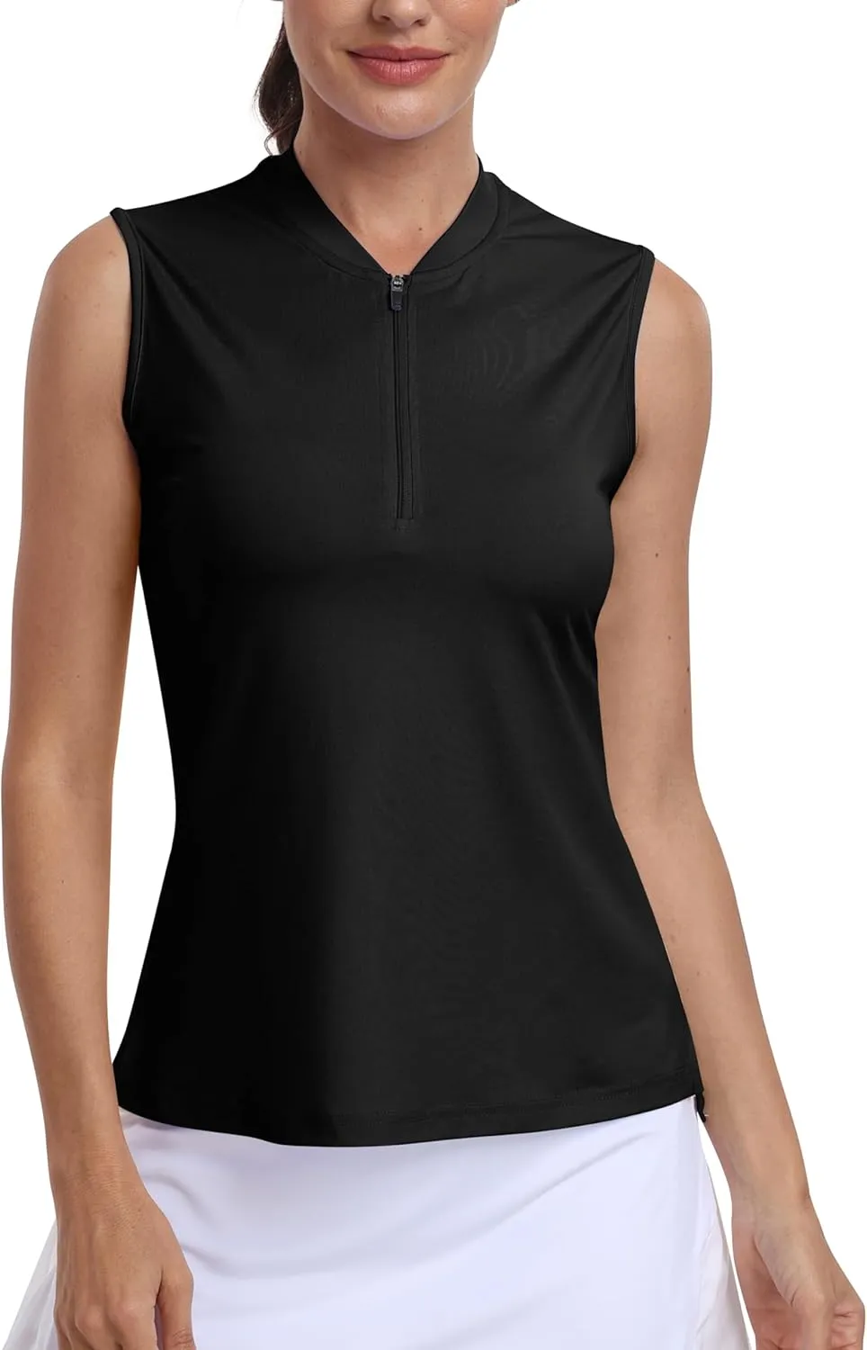 MoFiz Women's Sleeveless Golf Polo Tennis Shirts 1/4 Zip Quick Dry Lightweight Athletic Tank Tops for Running Workout