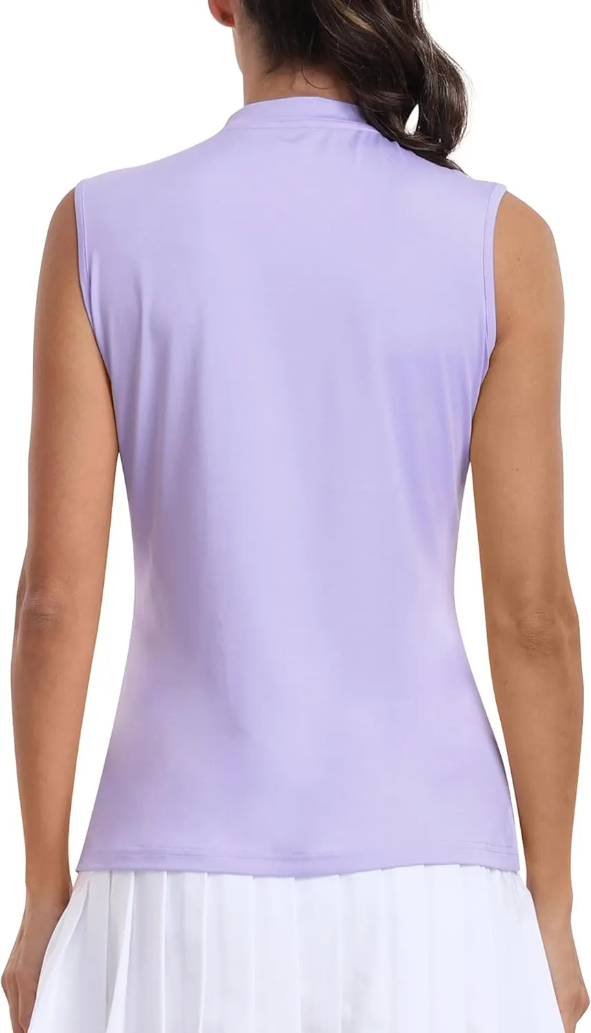 MoFiz Women's Sleeveless Golf Polo Tennis Shirts 1/4 Zip Quick Dry Lightweight Athletic Tank Tops for Running Workout