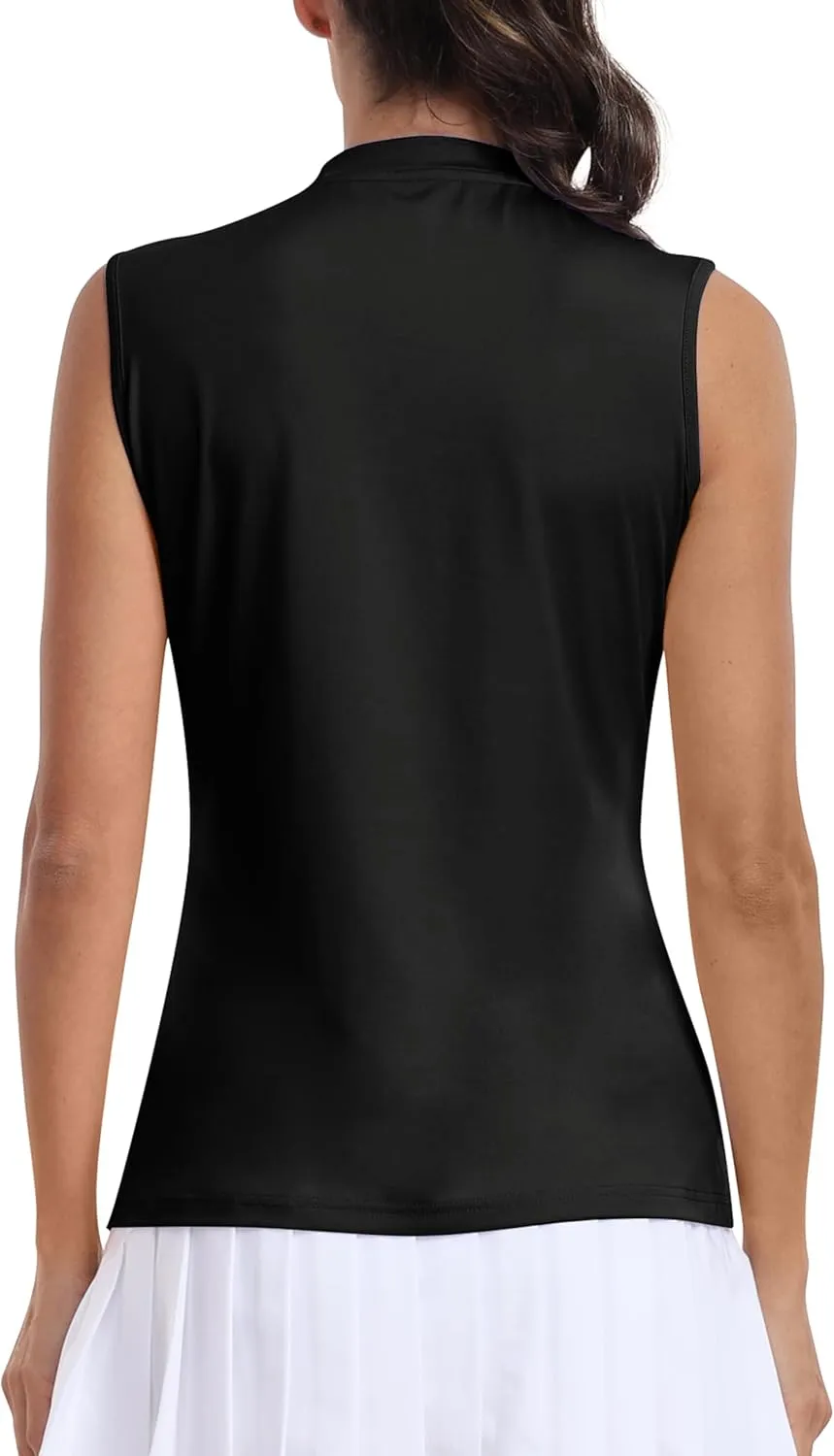 MoFiz Women's Sleeveless Golf Polo Tennis Shirts 1/4 Zip Quick Dry Lightweight Athletic Tank Tops for Running Workout