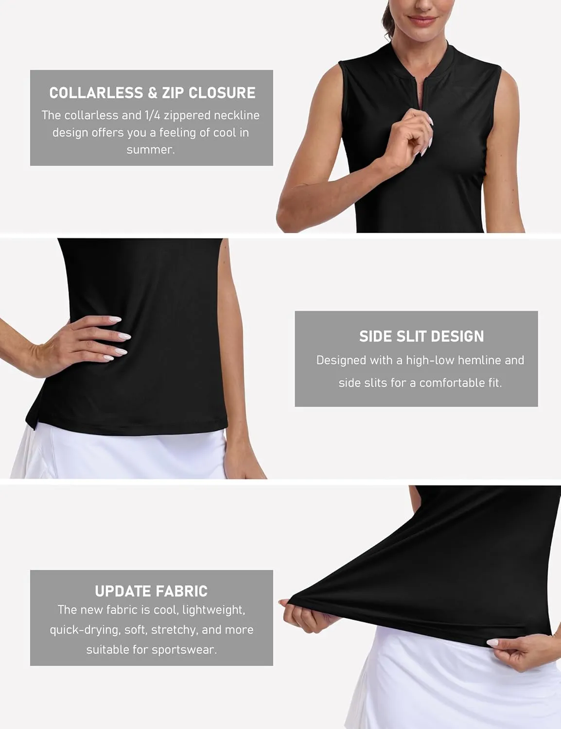 MoFiz Women's Sleeveless Golf Polo Tennis Shirts 1/4 Zip Quick Dry Lightweight Athletic Tank Tops for Running Workout