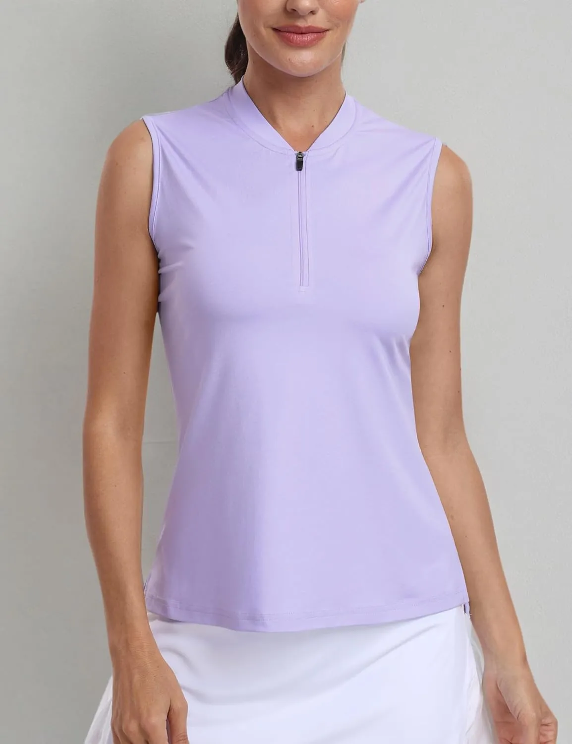 MoFiz Women's Sleeveless Golf Polo Tennis Shirts 1/4 Zip Quick Dry Lightweight Athletic Tank Tops for Running Workout