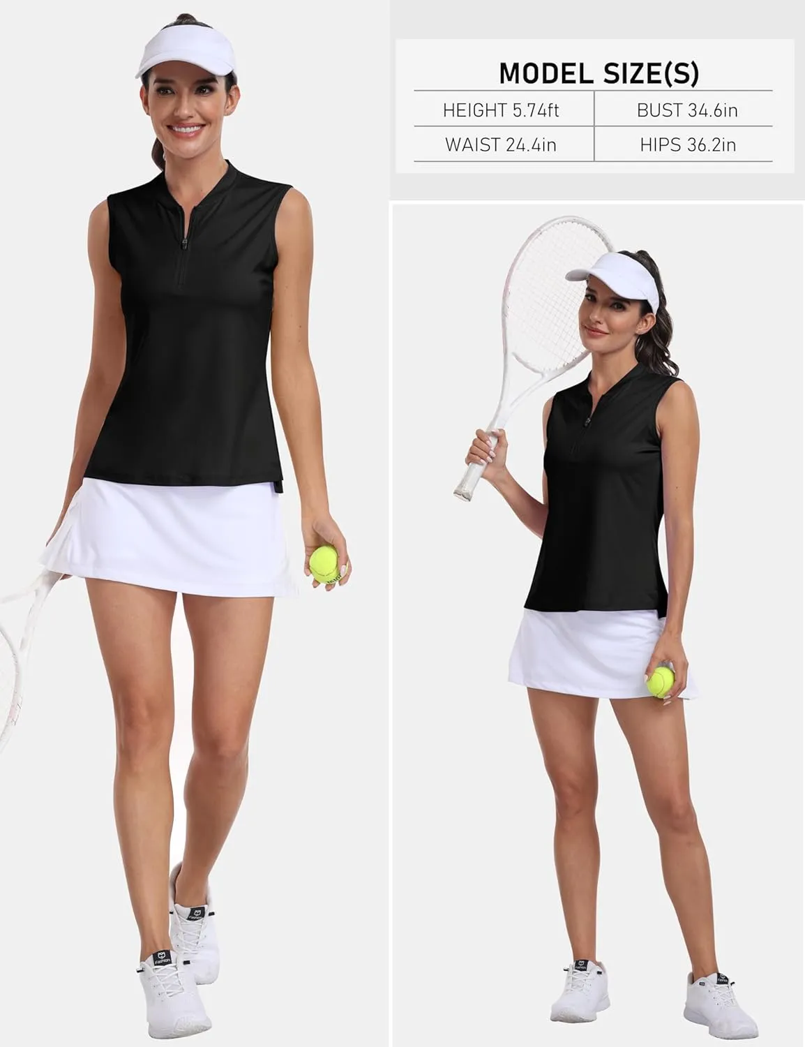 MoFiz Women's Sleeveless Golf Polo Tennis Shirts 1/4 Zip Quick Dry Lightweight Athletic Tank Tops for Running Workout
