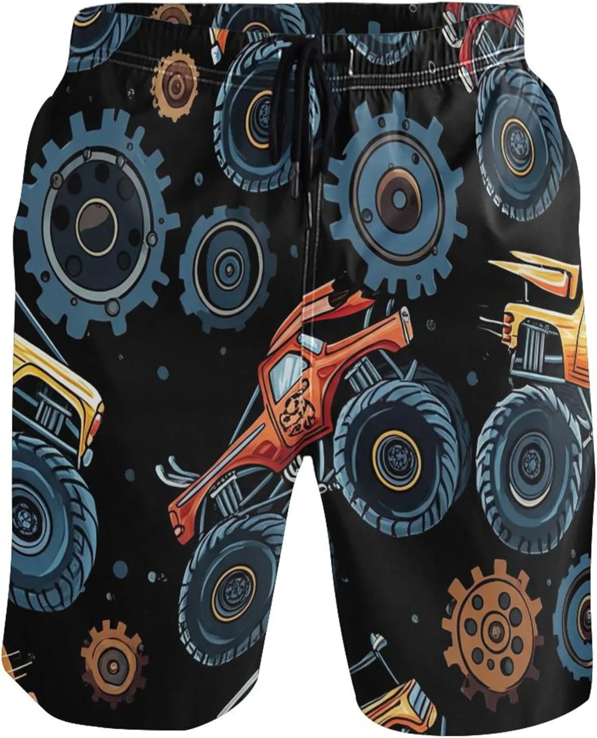 Monster Trucks Gears Black Mens Swim Trunks Funny Elastic Quick Dry Surf Beach Swimming Shorts S