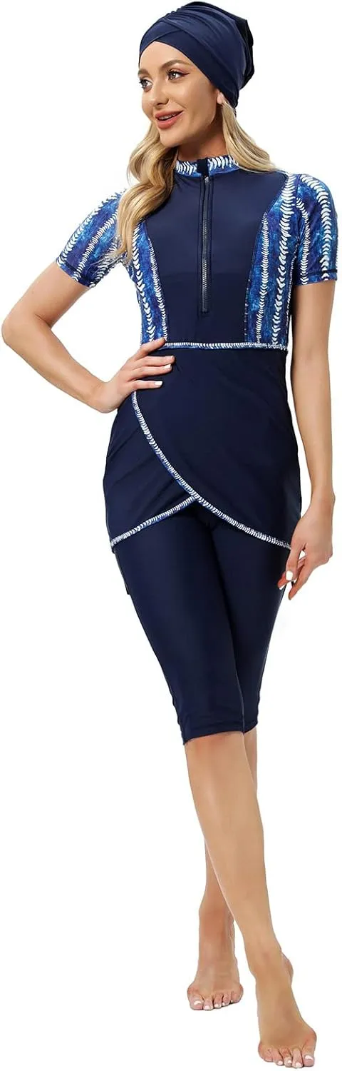 Muslim Swimsuits for Women Modest Full Cover Swimwear Short Burkini Top Pants Hijab Islamic Swimsuit 3Pcs Rashguard