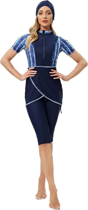 Muslim Swimsuits for Women Modest Full Cover Swimwear Short Burkini Top Pants Hijab Islamic Swimsuit 3Pcs Rashguard