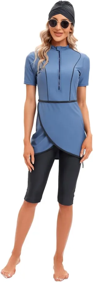 Muslim Swimsuits for Women Modest Full Cover Swimwear Short Burkini Top Pants Hijab Islamic Swimsuit 3Pcs Rashguard