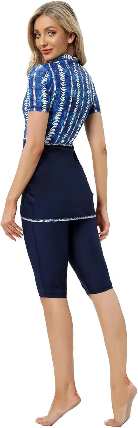 Muslim Swimsuits for Women Modest Full Cover Swimwear Short Burkini Top Pants Hijab Islamic Swimsuit 3Pcs Rashguard
