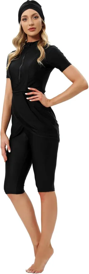Muslim Swimsuits for Women Modest Full Cover Swimwear Short Burkini Top Pants Hijab Islamic Swimsuit 3Pcs Rashguard