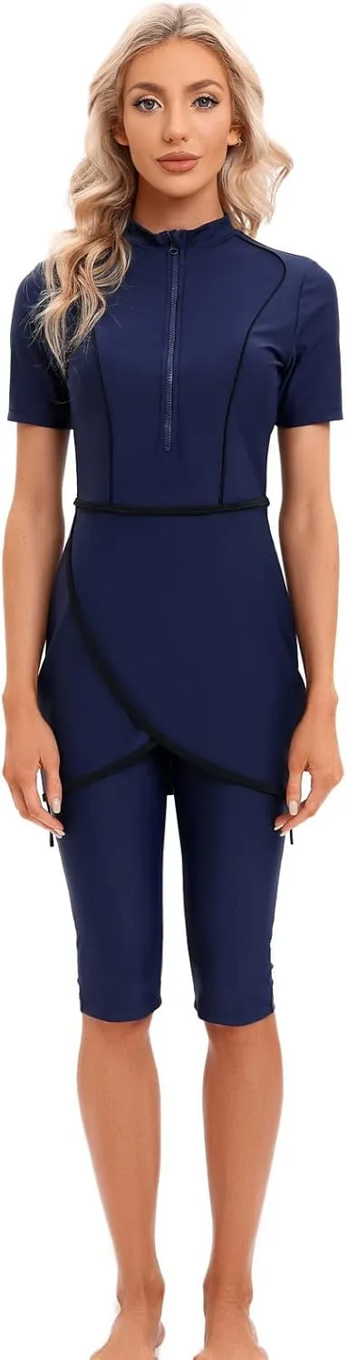 Muslim Swimsuits for Women Modest Full Cover Swimwear Short Burkini Top Pants Hijab Islamic Swimsuit 3Pcs Rashguard