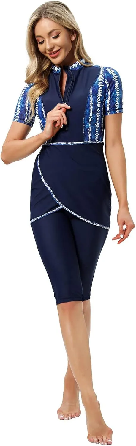 Muslim Swimsuits for Women Modest Full Cover Swimwear Short Burkini Top Pants Hijab Islamic Swimsuit 3Pcs Rashguard
