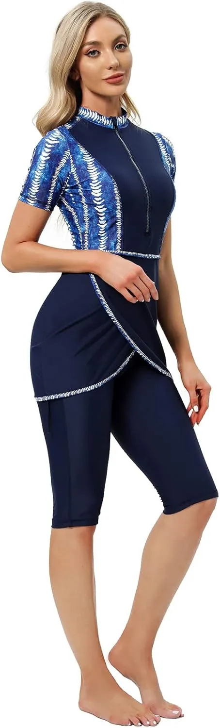 Muslim Swimsuits for Women Modest Full Cover Swimwear Short Burkini Top Pants Hijab Islamic Swimsuit 3Pcs Rashguard