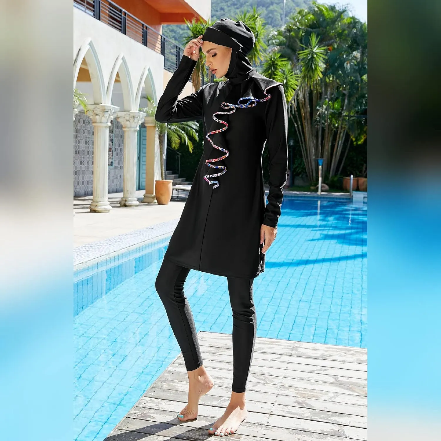 Muslim Swimsuits for Women Modest Islamic Arabic Swimwear Burkini Full Cover Hijab Top Pants Swimming Cap Bathing Suits