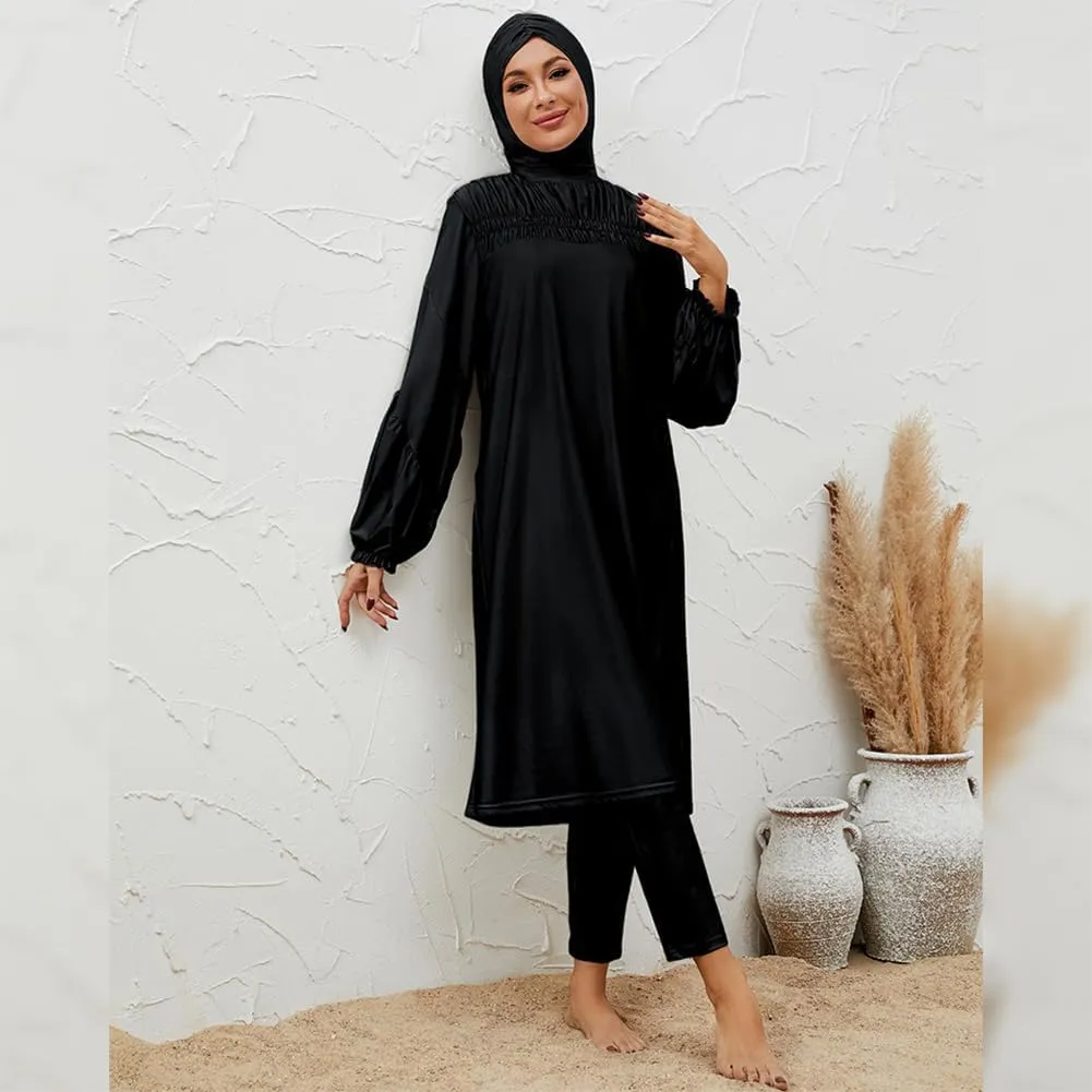 Muslim Swimsuits for Women Swimwear Long Sleeve Burkini Full Cover Swimsuit Hijab Rash Guard, 3pcs Set