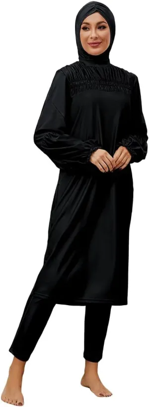 Muslim Swimsuits for Women Swimwear Long Sleeve Burkini Full Cover Swimsuit Hijab Rash Guard, 3pcs Set