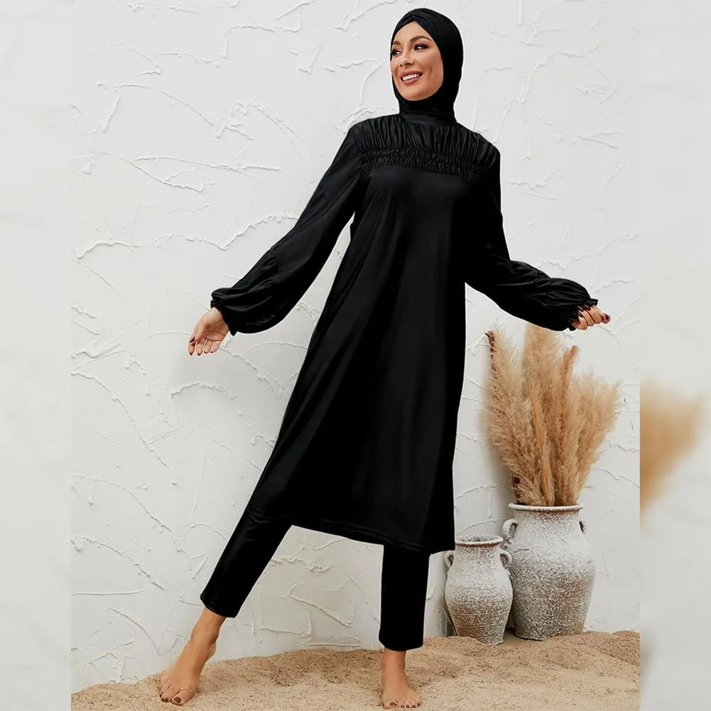 Muslim Swimsuits for Women Swimwear Long Sleeve Burkini Full Cover Swimsuit Hijab Rash Guard, 3pcs Set