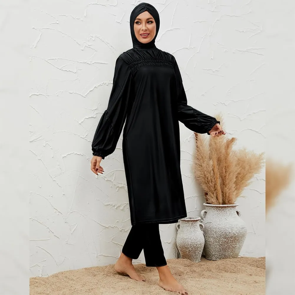 Muslim Swimsuits for Women Swimwear Long Sleeve Burkini Full Cover Swimsuit Hijab Rash Guard, 3pcs Set
