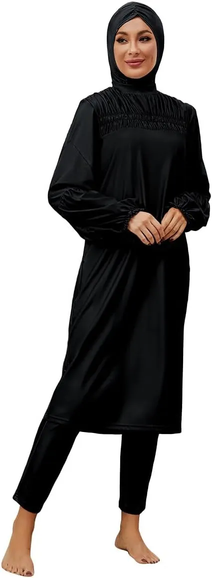 Muslim Swimsuits for Women Swimwear Long Sleeve Burkini Full Cover Swimsuit Hijab Rash Guard, 3pcs Set