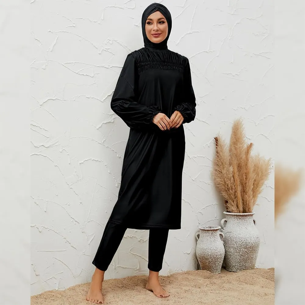 Muslim Swimsuits for Women Swimwear Long Sleeve Burkini Full Cover Swimsuit Hijab Rash Guard, 3pcs Set