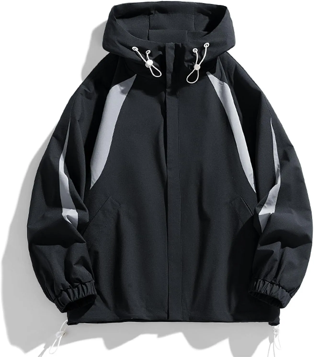 NATHGAM Men's Ski Waterproof Jackets Windproof Lightweight Hooded Jackets Color Block Loose Outdoor Hiking Windbreaker Coats