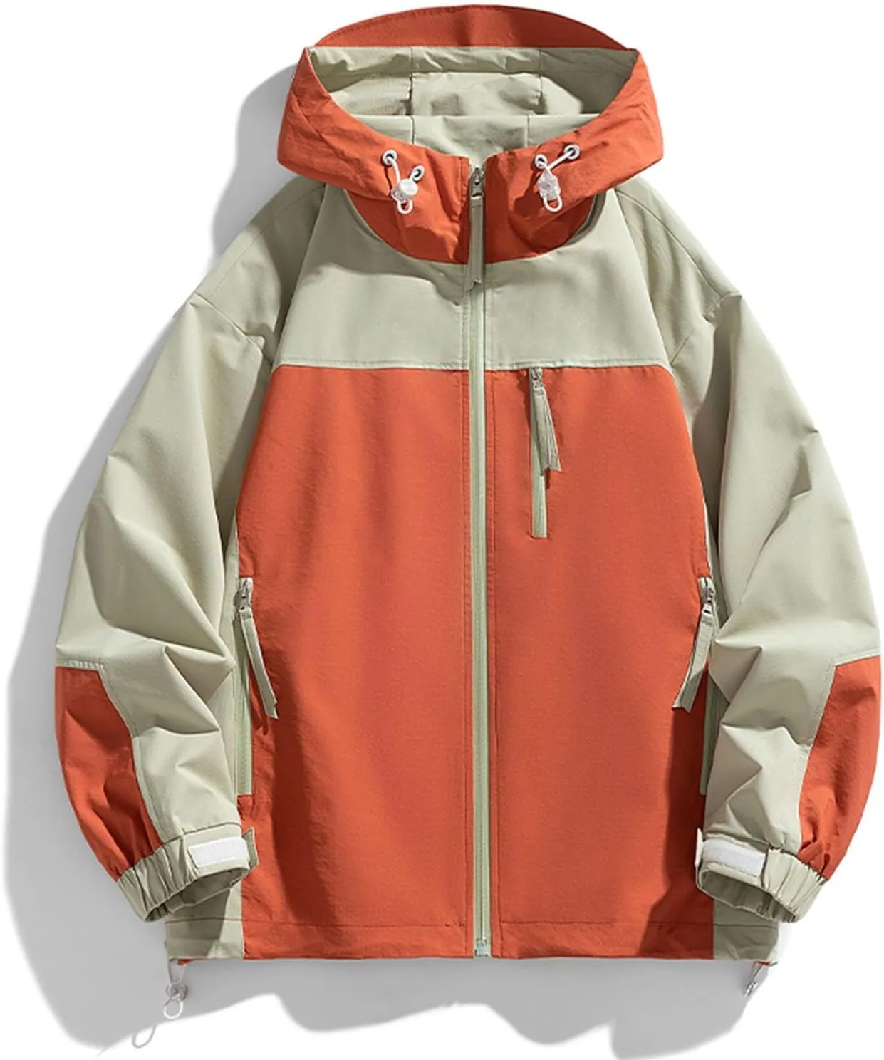 NATHGAM Men's Ski Waterproof Jackets Windproof Lightweight Hooded Jackets Color Block Loose Outdoor Hiking Windbreaker Coats