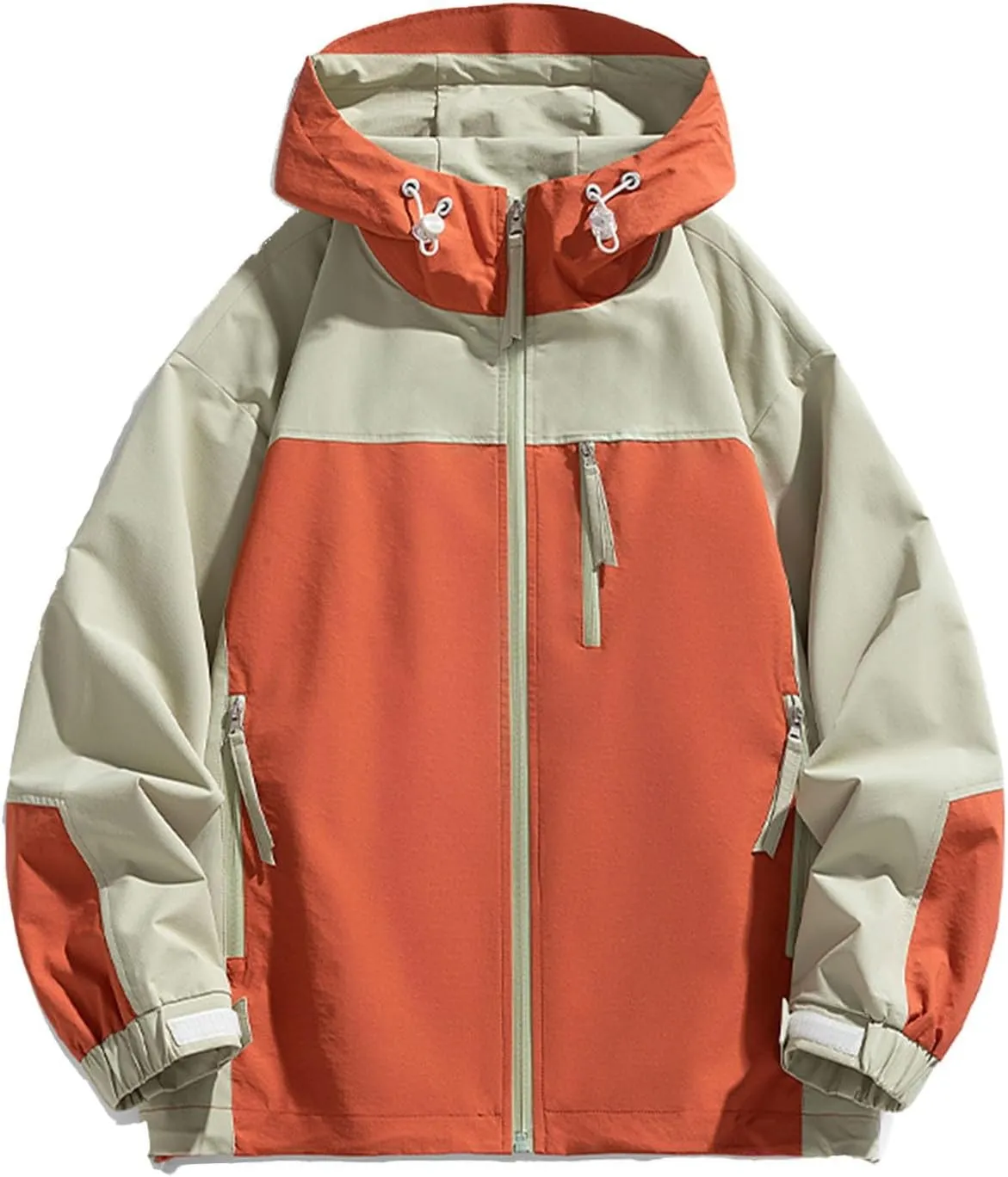 NATHGAM Men's Ski Waterproof Jackets Windproof Lightweight Hooded Jackets Color Block Loose Outdoor Hiking Windbreaker Coats