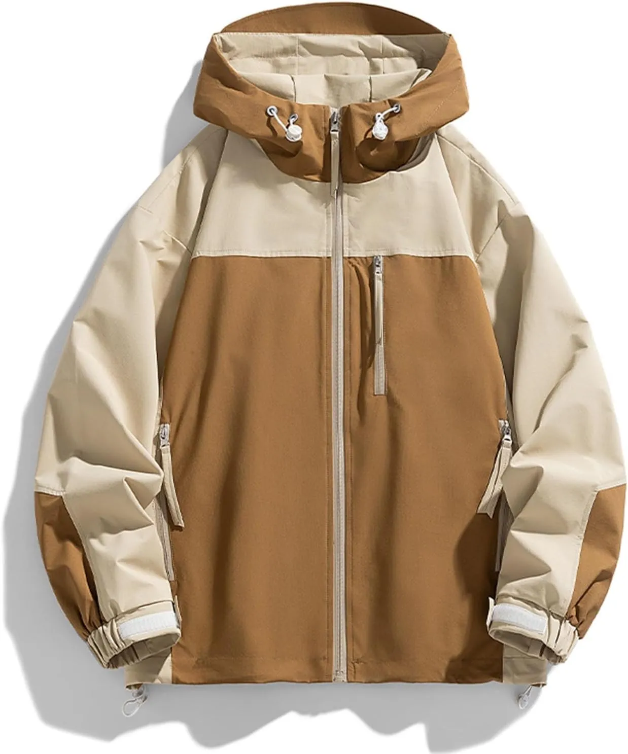 NATHGAM Men's Ski Waterproof Jackets Windproof Lightweight Hooded Jackets Color Block Loose Outdoor Hiking Windbreaker Coats
