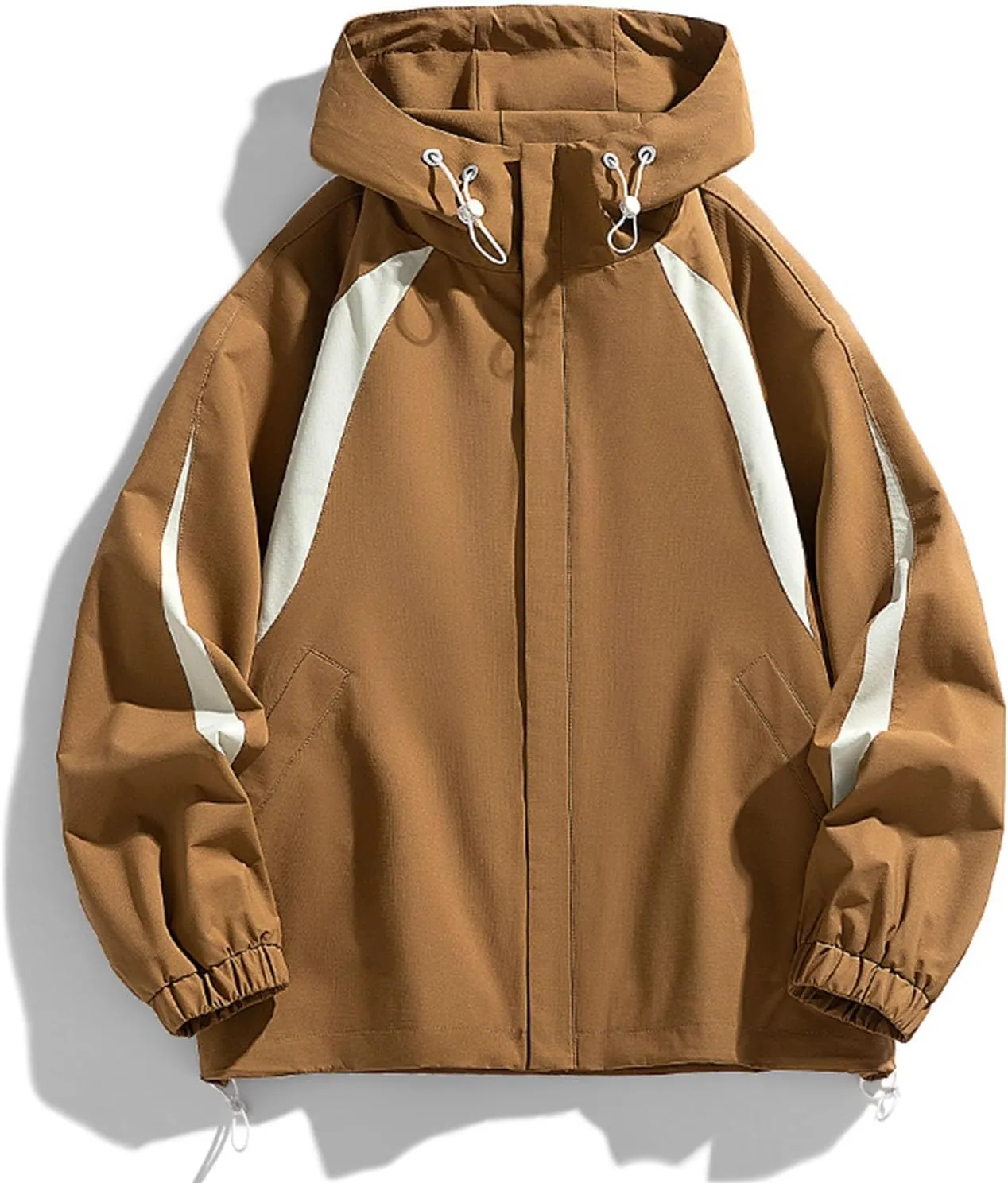NATHGAM Men's Ski Waterproof Jackets Windproof Lightweight Hooded Jackets Color Block Loose Outdoor Hiking Windbreaker Coats