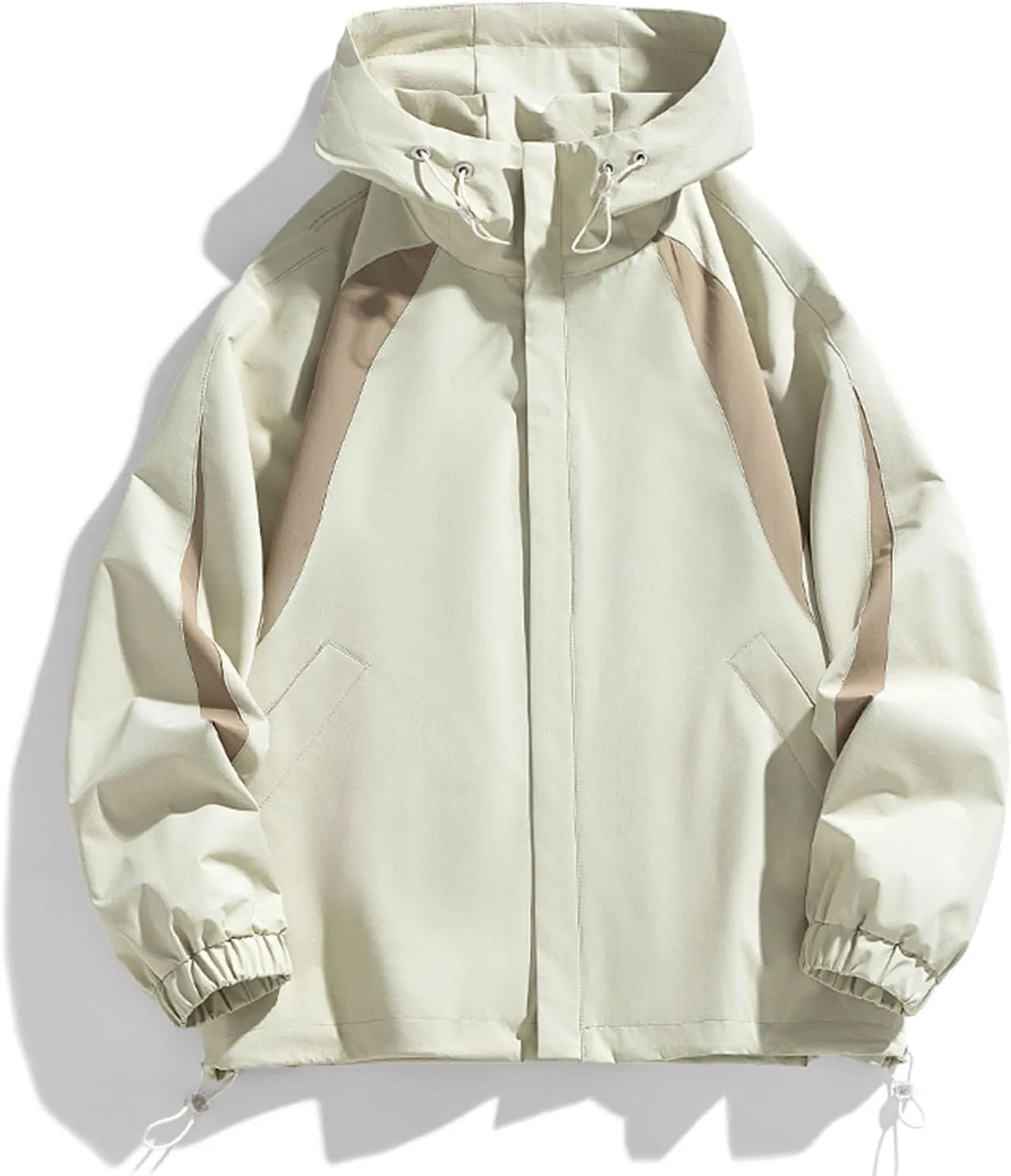 NATHGAM Men's Ski Waterproof Jackets Windproof Lightweight Hooded Jackets Color Block Loose Outdoor Hiking Windbreaker Coats