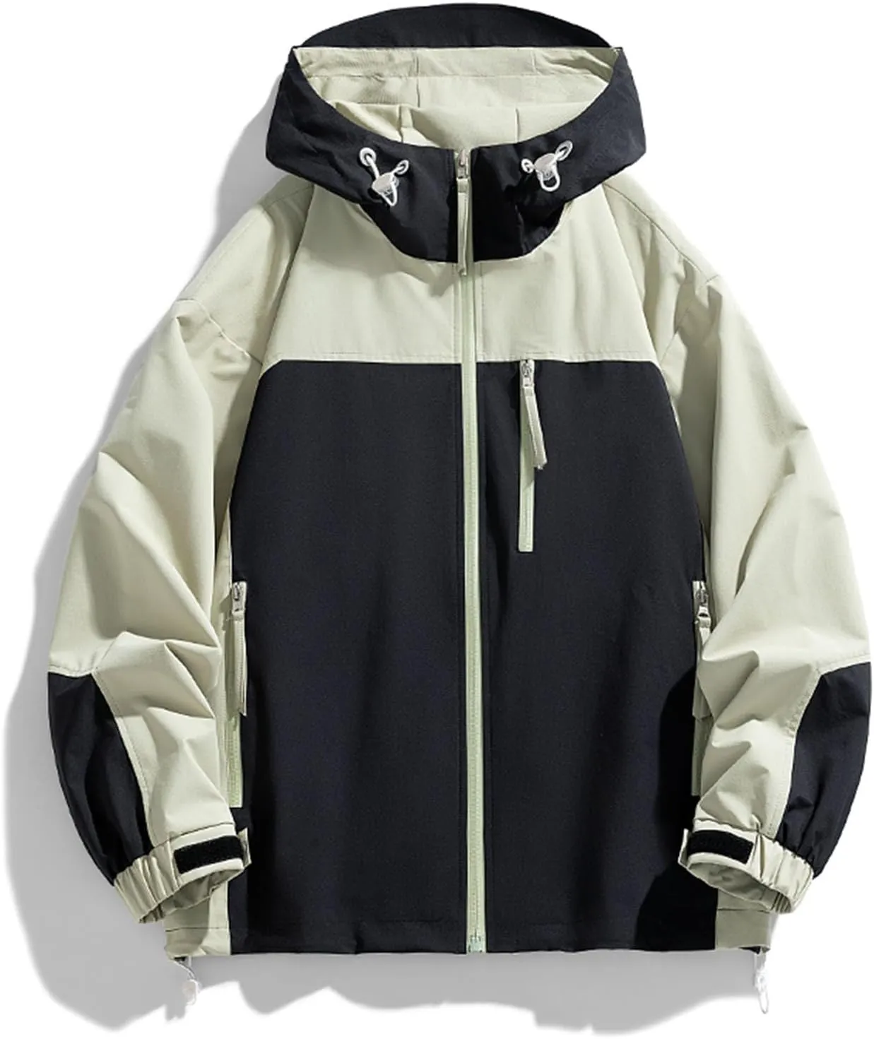 NATHGAM Men's Ski Waterproof Jackets Windproof Lightweight Hooded Jackets Color Block Loose Outdoor Hiking Windbreaker Coats