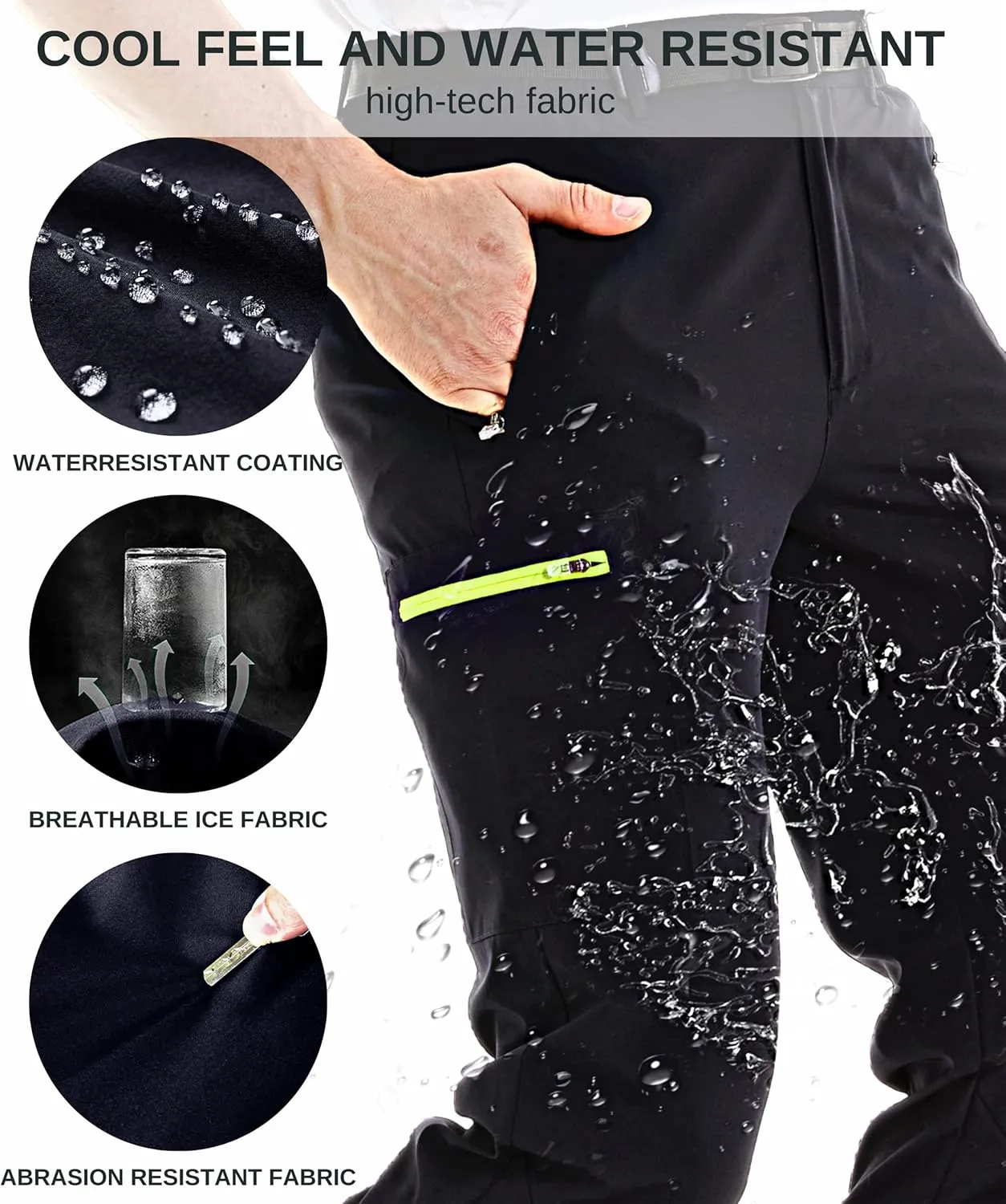 NATUVENIX Hiking Pants for Men, Lightweight Mens Travel Pants Quick Dry Fishing Pants Men Water Resistant Outdoor Pants Work