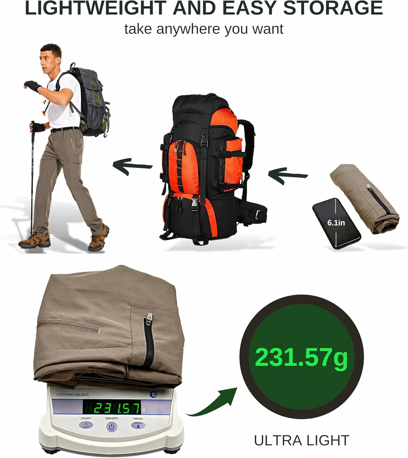 NATUVENIX Hiking Pants for Men, Lightweight Mens Travel Pants Quick Dry Fishing Pants Men Water Resistant Outdoor Pants Work