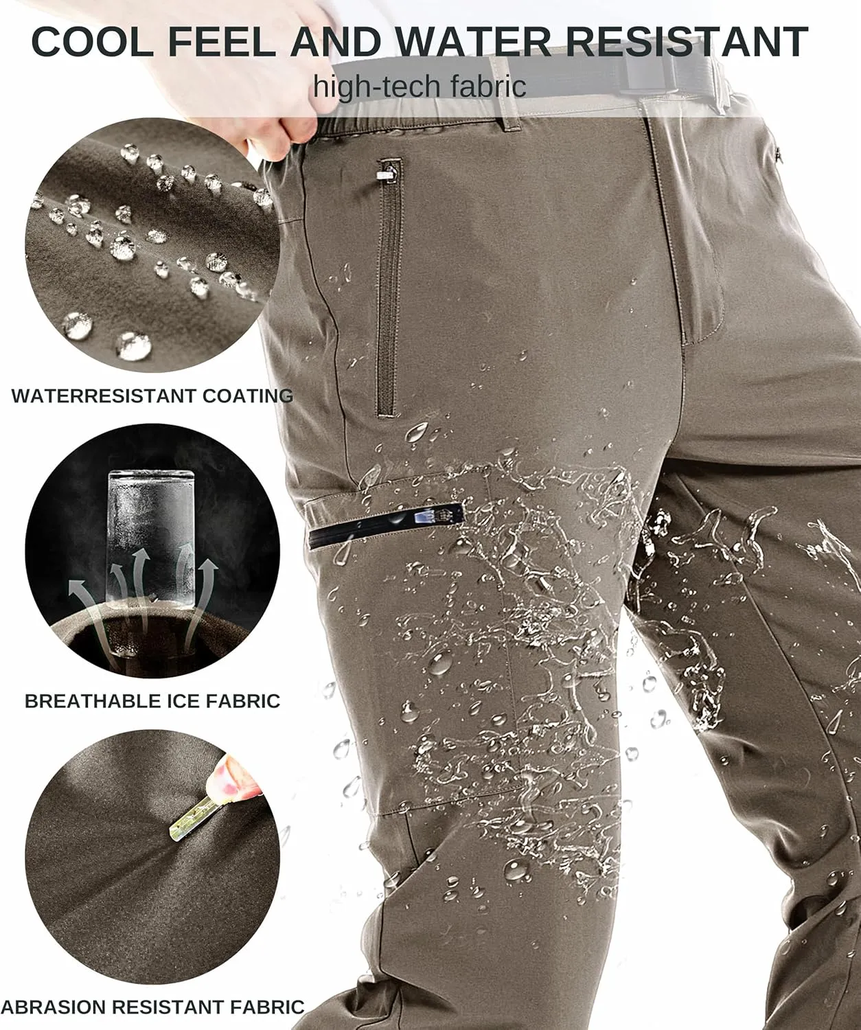NATUVENIX Hiking Pants for Men, Lightweight Mens Travel Pants Quick Dry Fishing Pants Men Water Resistant Outdoor Pants Work