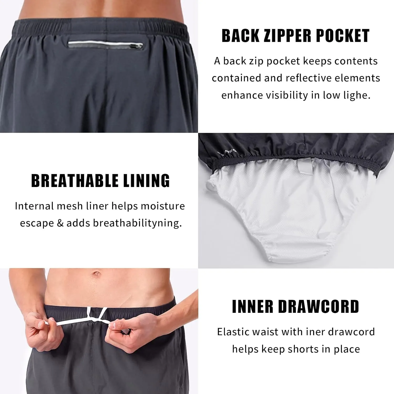 NAVISKIN Men's 5 inch Running Shorts Lightweight Quick Dry Workout Shorts Zipper Pocket