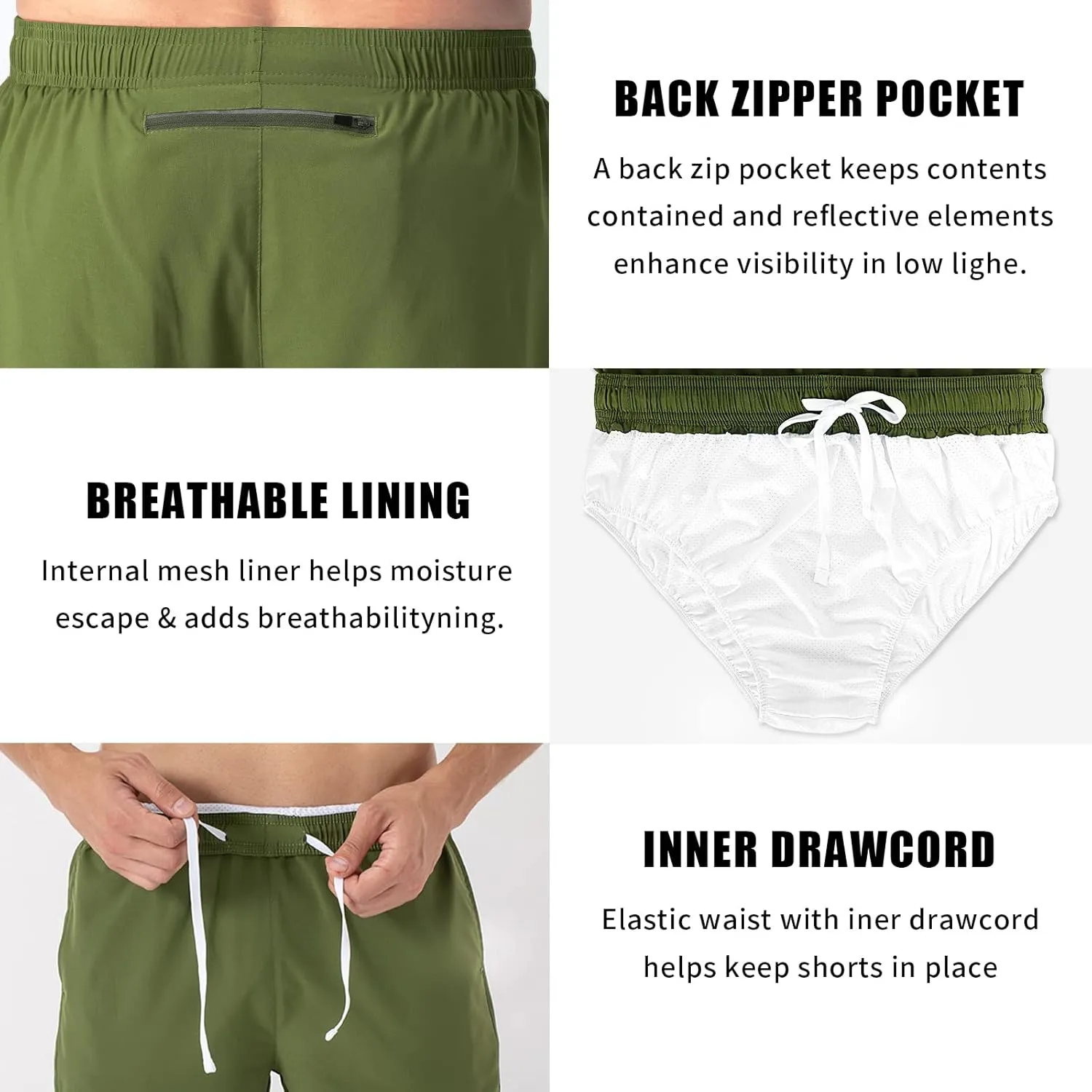 NAVISKIN Men's 5 inch Running Shorts Lightweight Quick Dry Workout Shorts Zipper Pocket