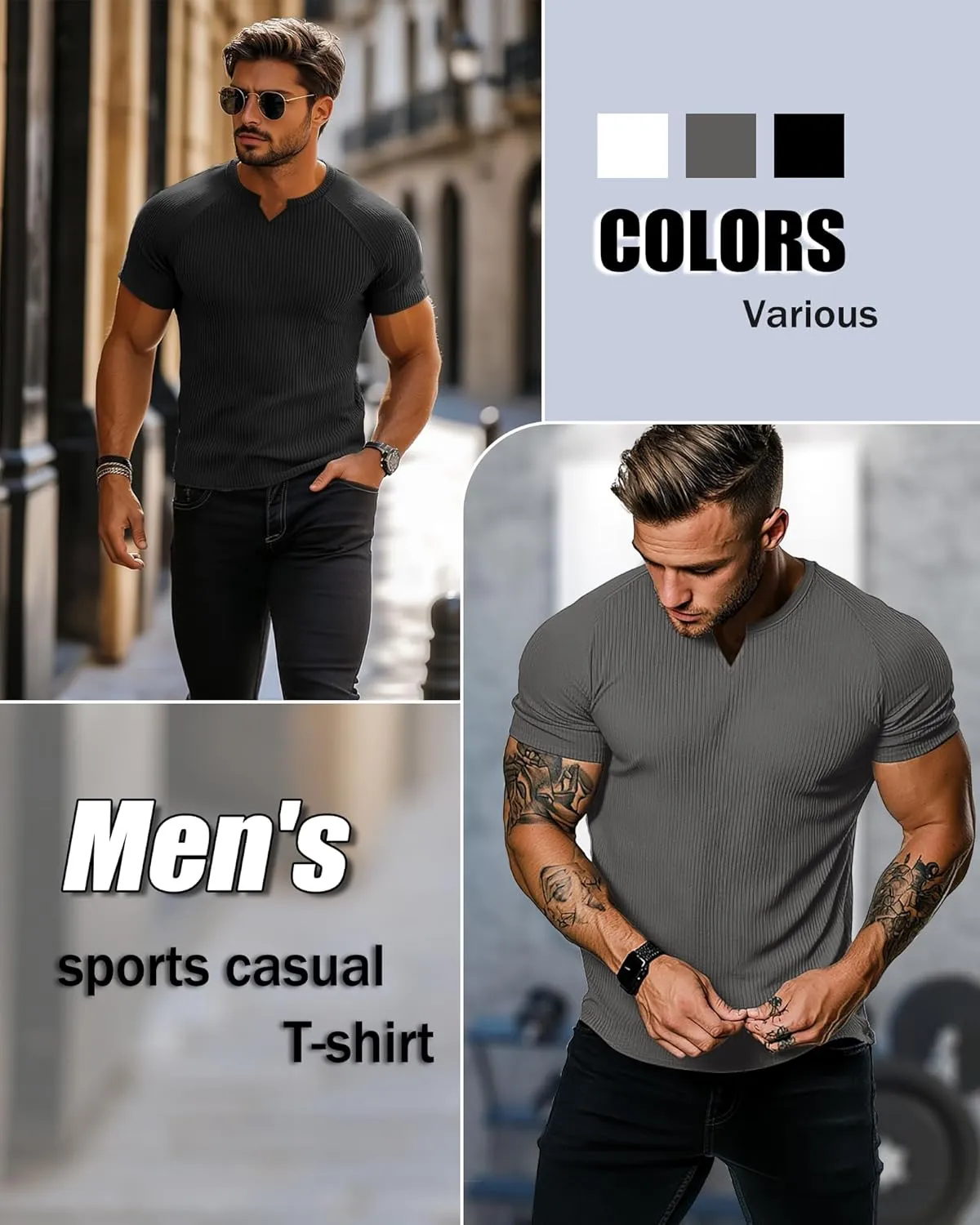 Neer 3 Pack Men's Big and Tall T Shirts Henley V Neck Short Sleeves Ribbed Slim Fit Muscle Gym Tops 2025 Summer Basic Tee