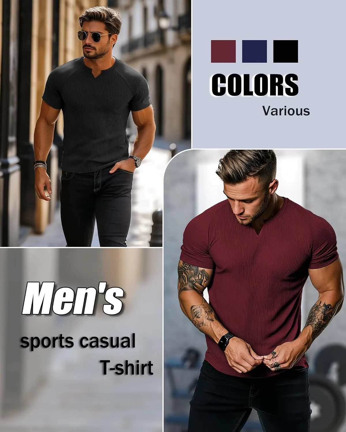 Neer 3 Pack Men's Big and Tall T Shirts Henley V Neck Short Sleeves Ribbed Slim Fit Muscle Gym Tops 2025 Summer Basic Tee