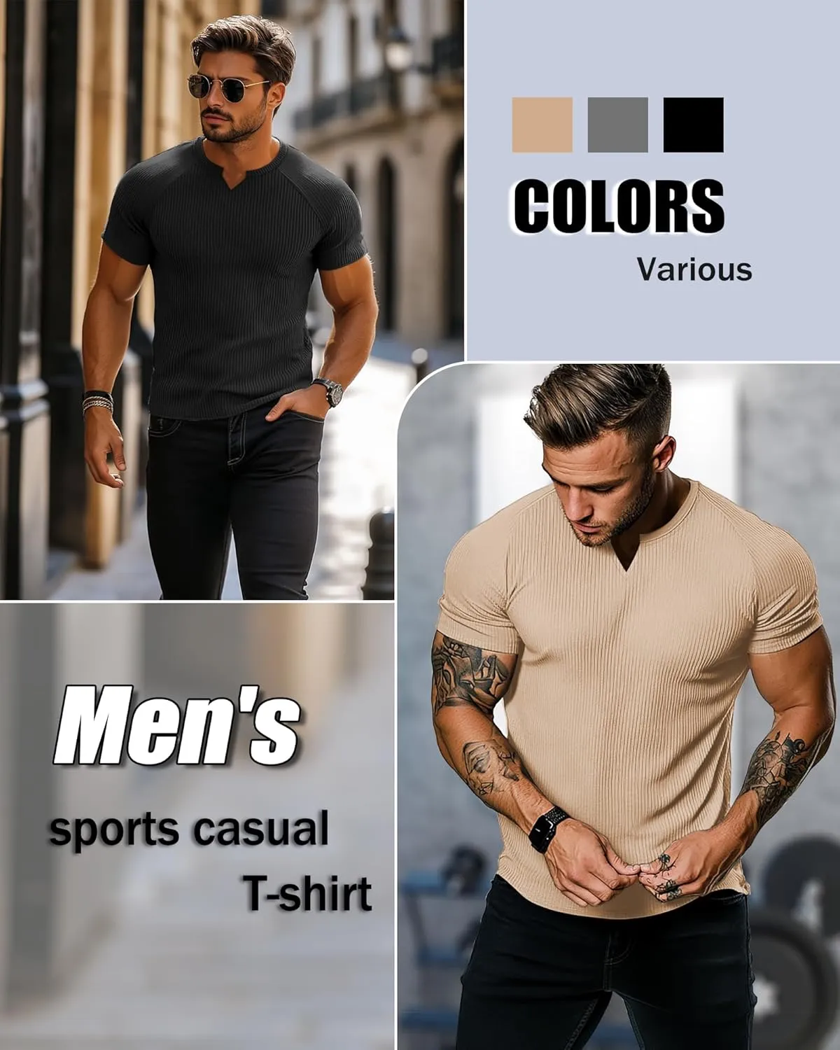 Neer 3 Pack Men's Big and Tall T Shirts Henley V Neck Short Sleeves Ribbed Slim Fit Muscle Gym Tops 2025 Summer Basic Tee