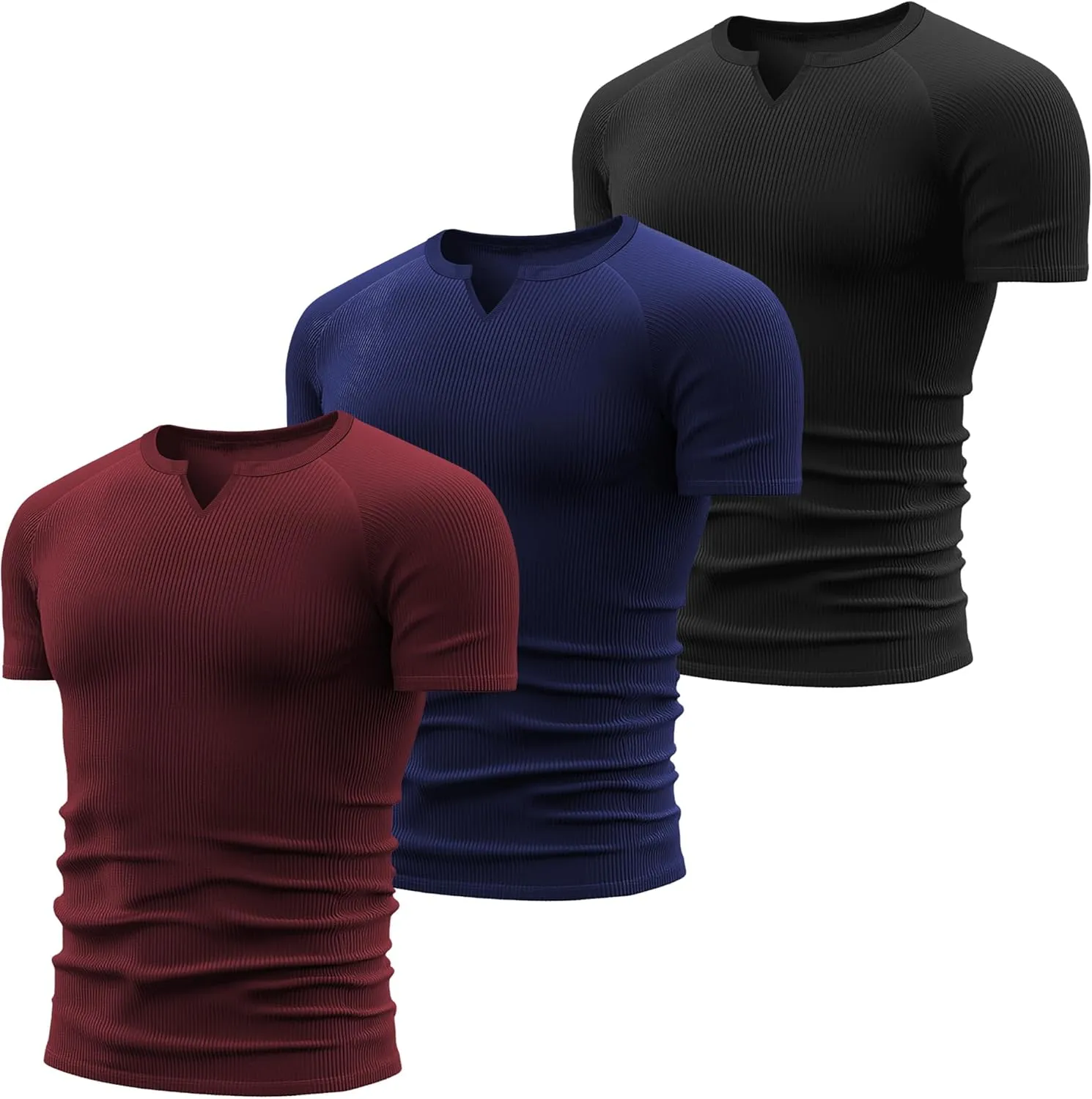 Neer 3 Pack Men's Big and Tall T Shirts Henley V Neck Short Sleeves Ribbed Slim Fit Muscle Gym Tops 2025 Summer Basic Tee