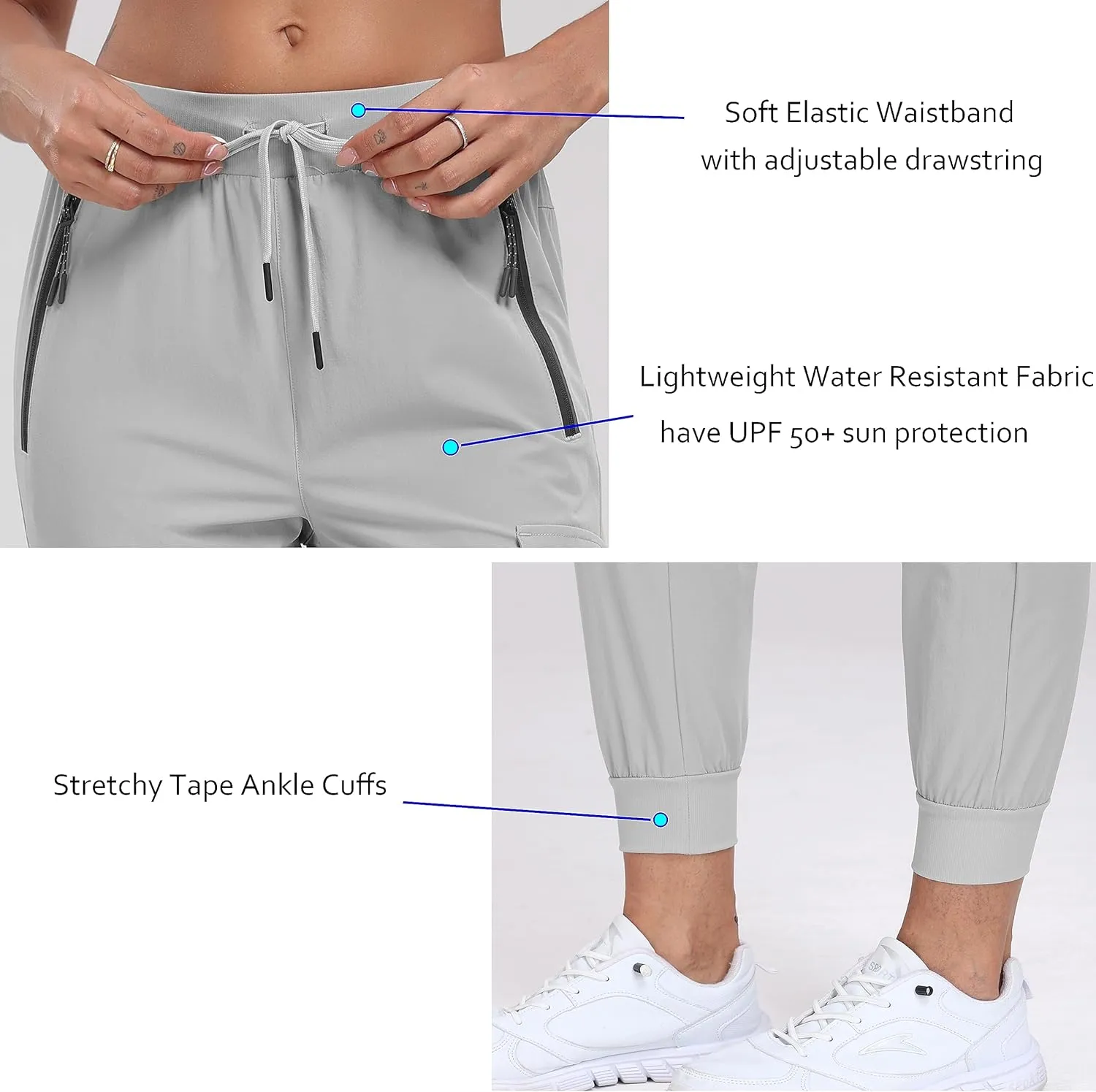Oalka Women's Cargo Hiking Pants Lightweight Travel Pockets Joggers Quick Dry