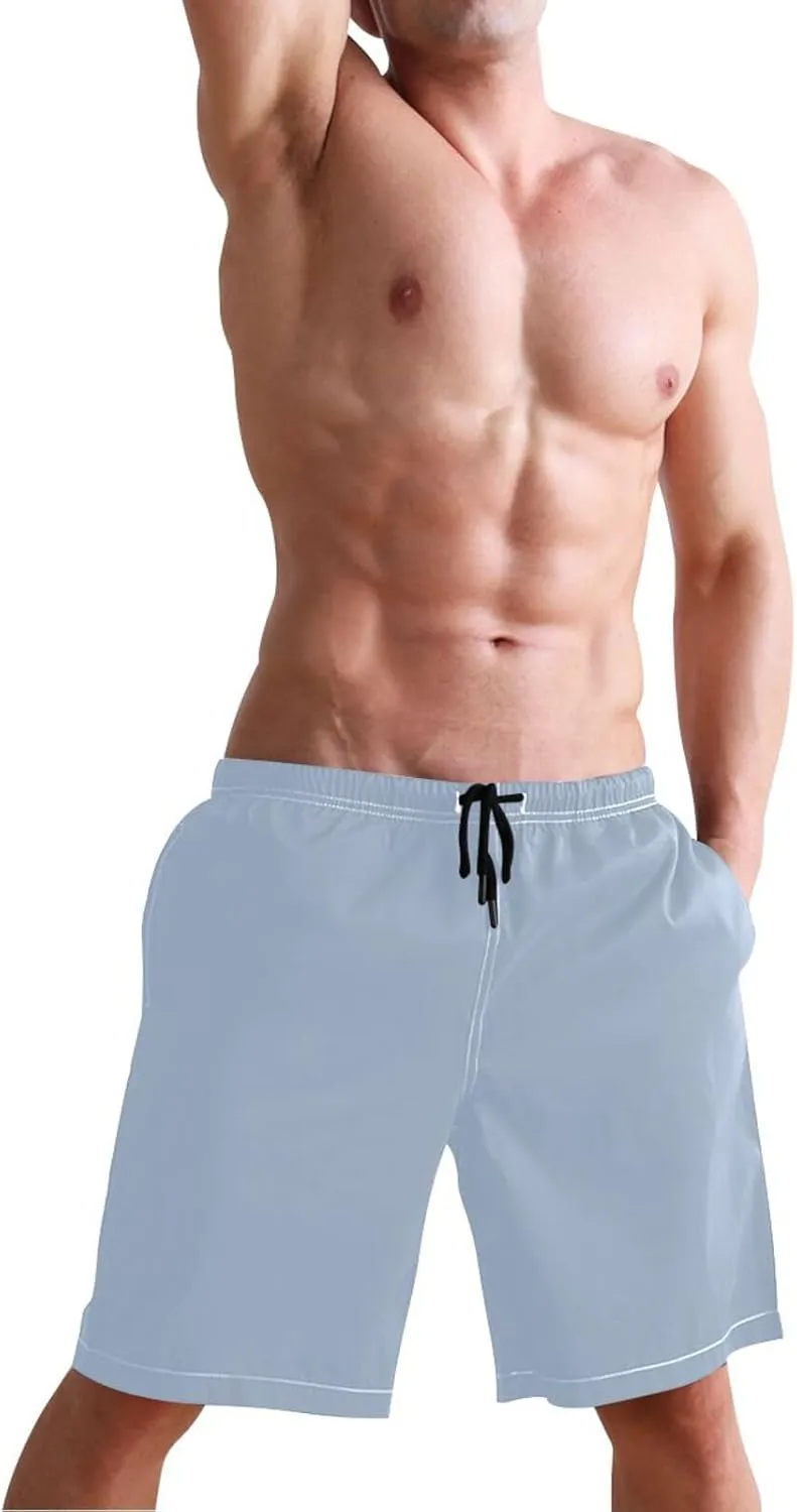 ODAWA Light Steel Blue Swimming Shorts for Men Quick Dry Men Board Shorts with Mesh Liner