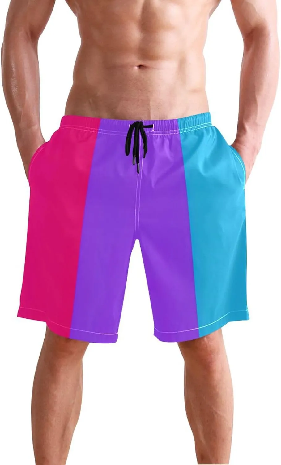 ODAWA Light Steel Blue Swimming Shorts for Men Quick Dry Men Board Shorts with Mesh Liner